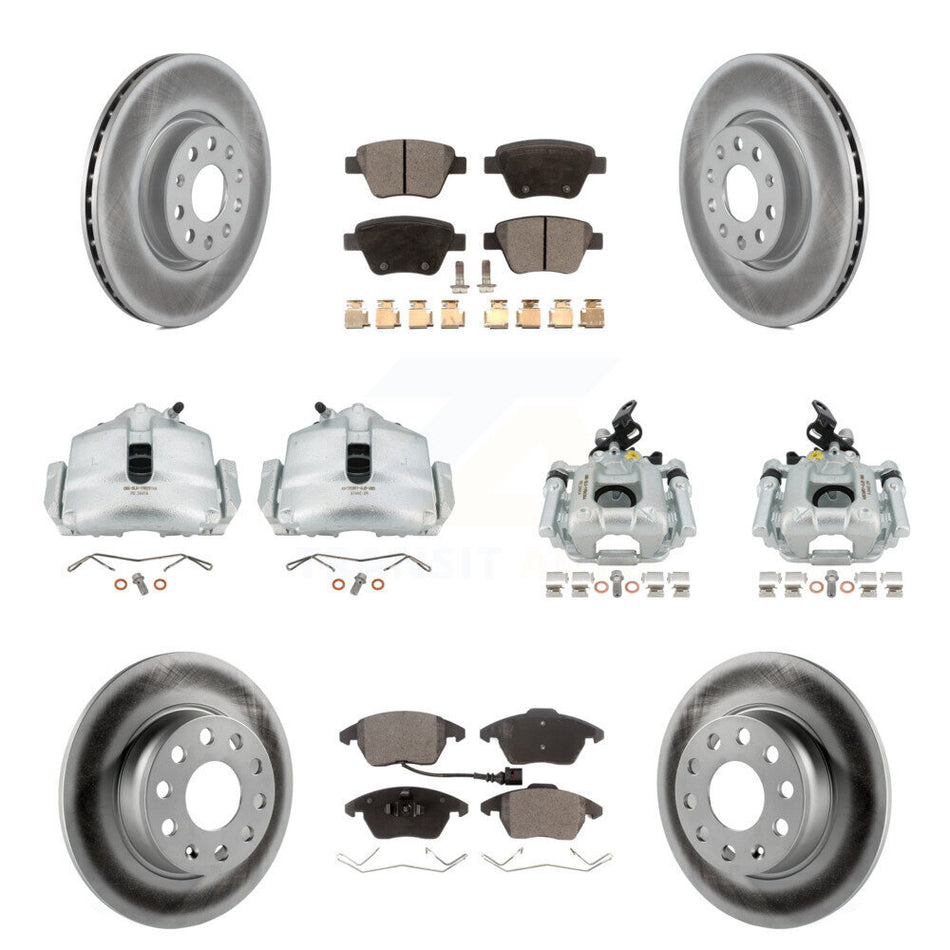 Front Rear Disc Brake Caliper Coated Rotors And Ceramic Pads Kit (10Pc) For Volkswagen Beetle GTI KCG-101087T