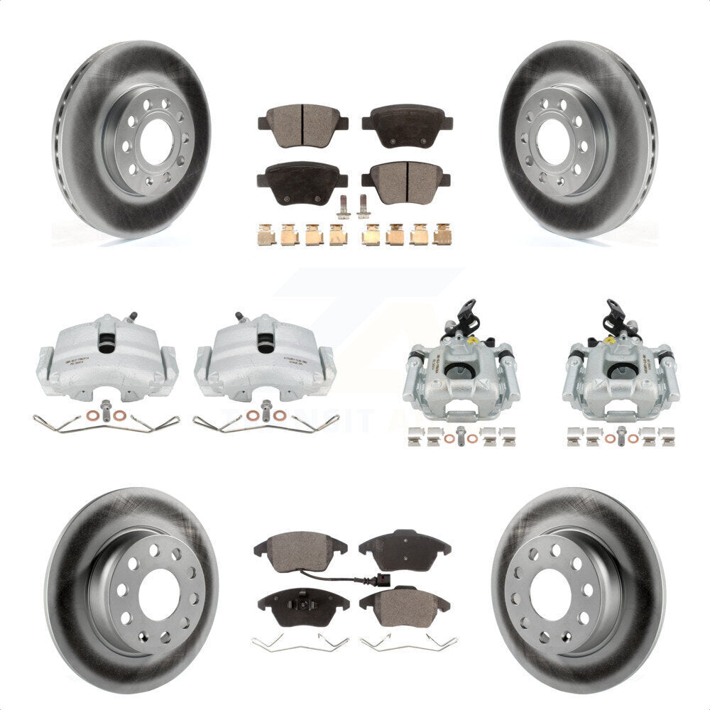 Front Rear Disc Brake Caliper Coated Rotors And Ceramic Pads Kit (10Pc) For 2012 Volkswagen Beetle 2.5L with Naturally Aspirated With 288mm Diameter Rotor KCG-101088T by Transit Auto