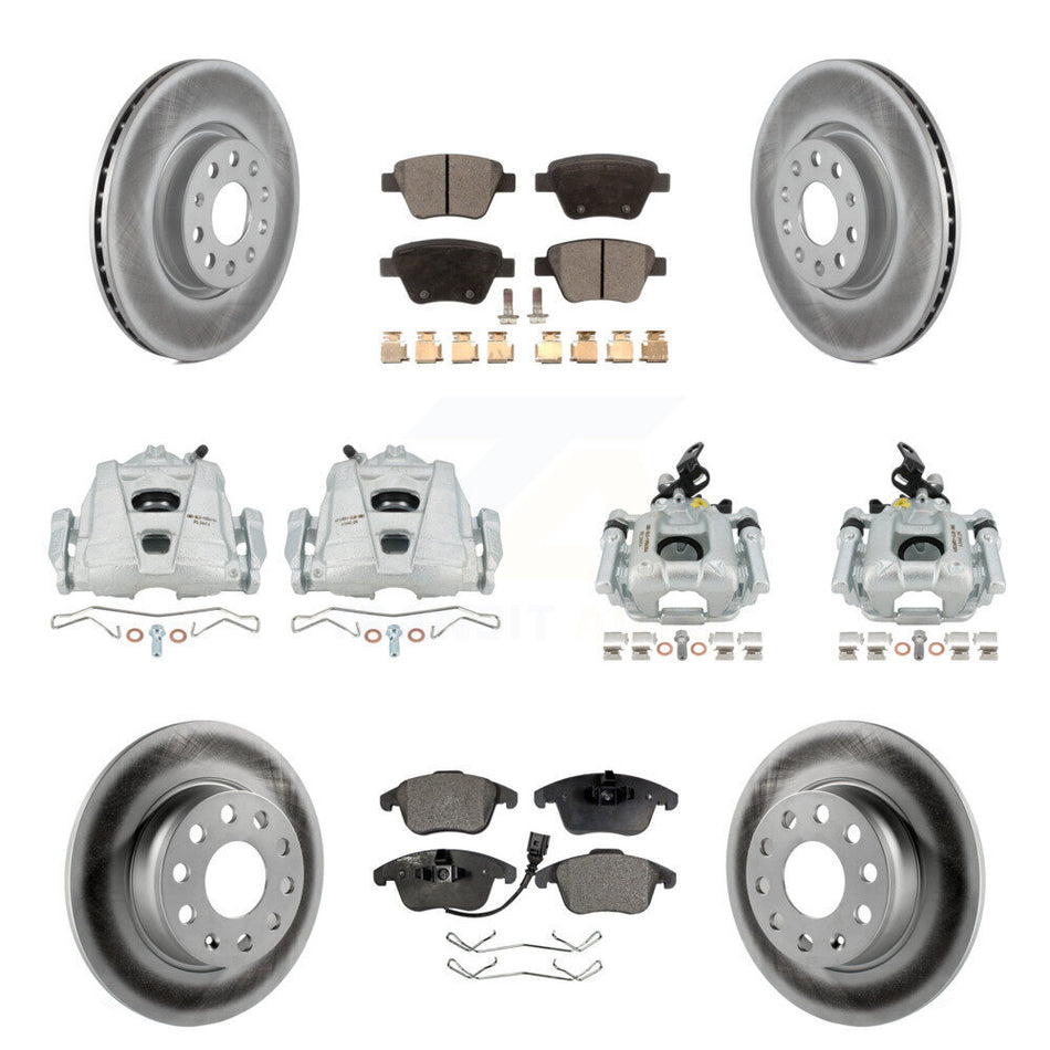 Front Rear Disc Brake Caliper Coated Rotors And Ceramic Pads Kit (10Pc) For Volkswagen Passat KCG-101089T