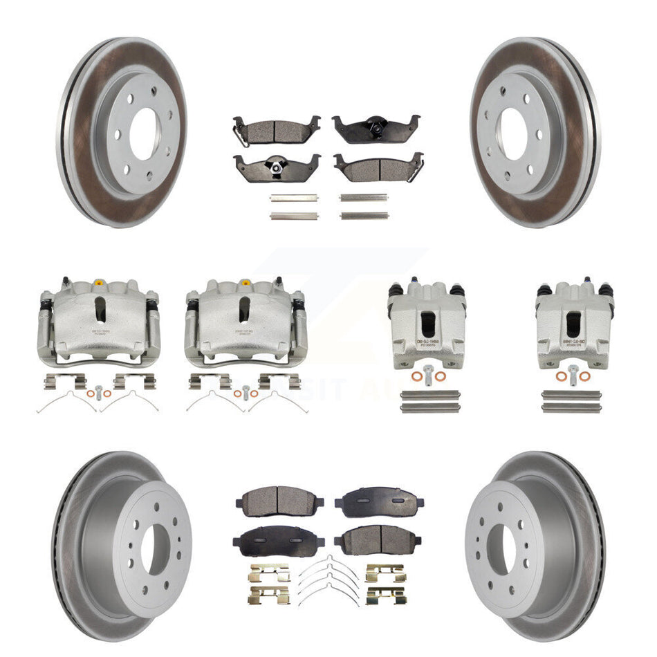 Front Rear Disc Brake Caliper Coated Rotors And Ceramic Pads Kit (10Pc) For Ford F-150 Lincoln Mark LT 4WD KCG-101090T
