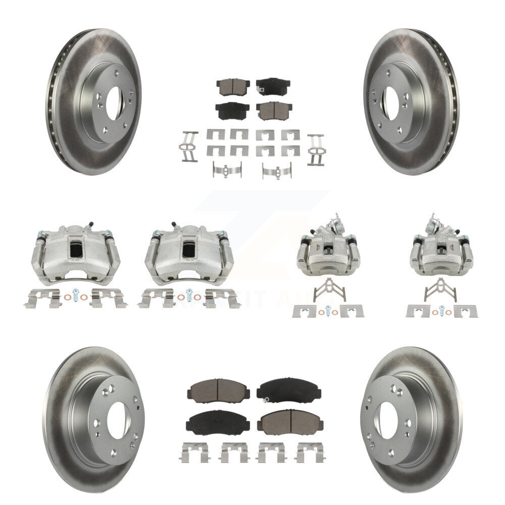 Front Rear Disc Brake Caliper Coated Rotors And Ceramic Pads Kit (10Pc) For Honda Accord KCG-101091C