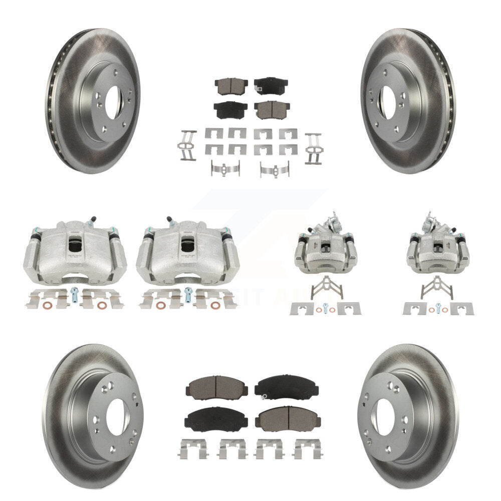 Front Rear Disc Brake Caliper Coated Rotors And Ceramic Pads Kit (10Pc) For Honda Accord KCG-101092C
