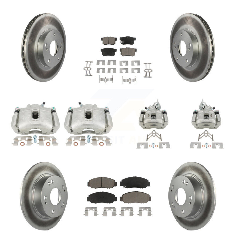 Front Rear Disc Brake Caliper Coated Rotors And Ceramic Pads Kit (10Pc) For Honda Accord KCG-101092C