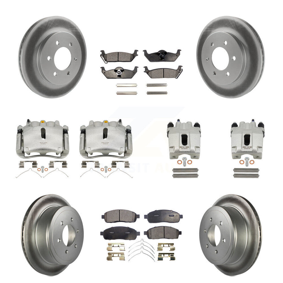 Front Rear Disc Brake Caliper Coated Rotors And Ceramic Pads Kit (10Pc) For Ford F-150 Lincoln Mark LT 4WD KCG-101092T