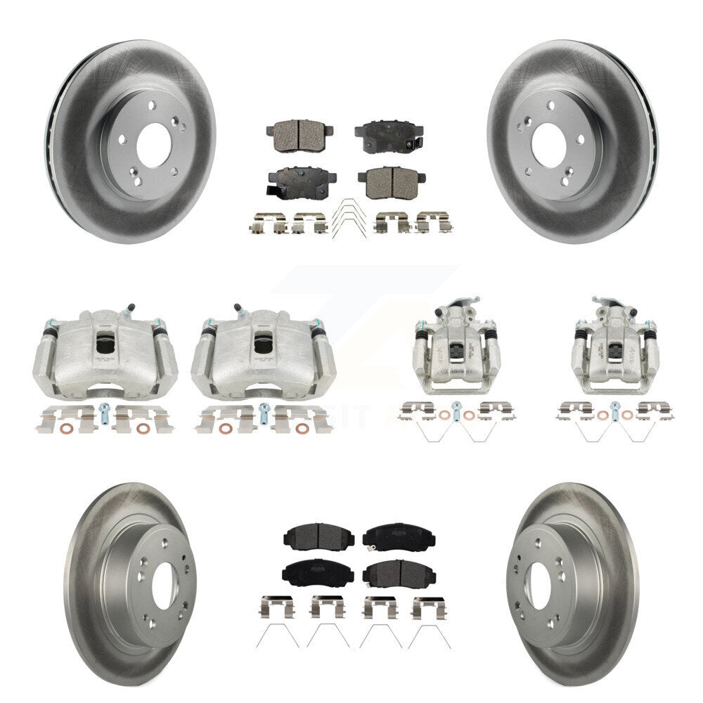 Front Rear Brake Caliper Coat Rotors Semi-Metallic Pad Kit (10Pc) For Honda Accord Acura KCG-101093P