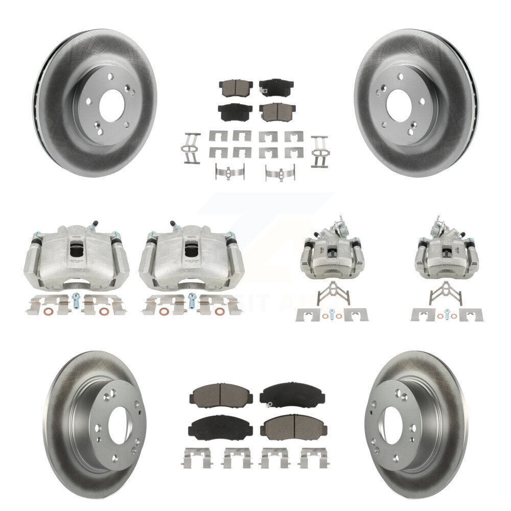 Front Rear Disc Brake Caliper Coated Rotors And Ceramic Pads Kit (10Pc) For Honda Accord KCG-101094C