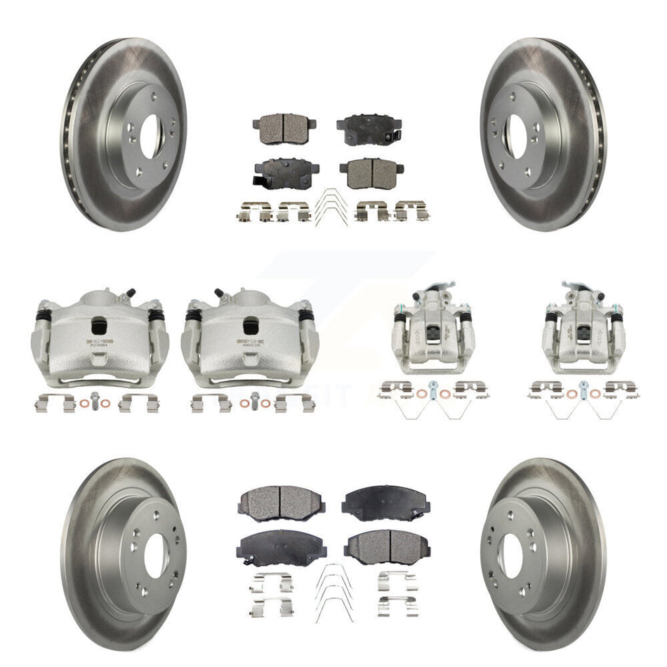Front Rear Disc Brake Caliper Coat Rotor & Semi-Metallic Pad Kit (10Pc) For Honda Accord KCG-101094P