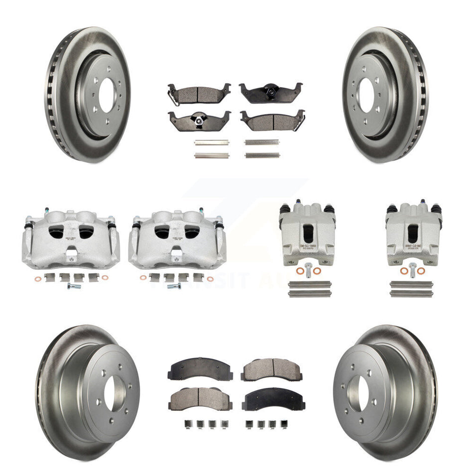 Front Rear Disc Brake Caliper Coated Rotors And Ceramic Pads Kit (10Pc) For 2010-2011 Ford F-150 With 6 Lug Wheels KCG-101094T