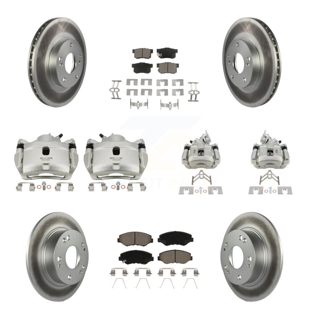 Front Rear Disc Brake Caliper Coated Rotors And Ceramic Pads Kit (10Pc) For Honda Accord KCG-101095C