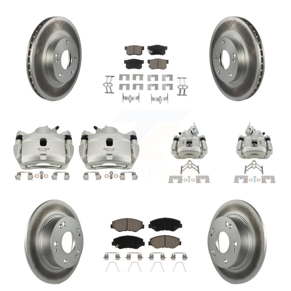 Front Rear Disc Brake Caliper Coated Rotors And Ceramic Pads Kit (10Pc) For Honda Accord KCG-101095C