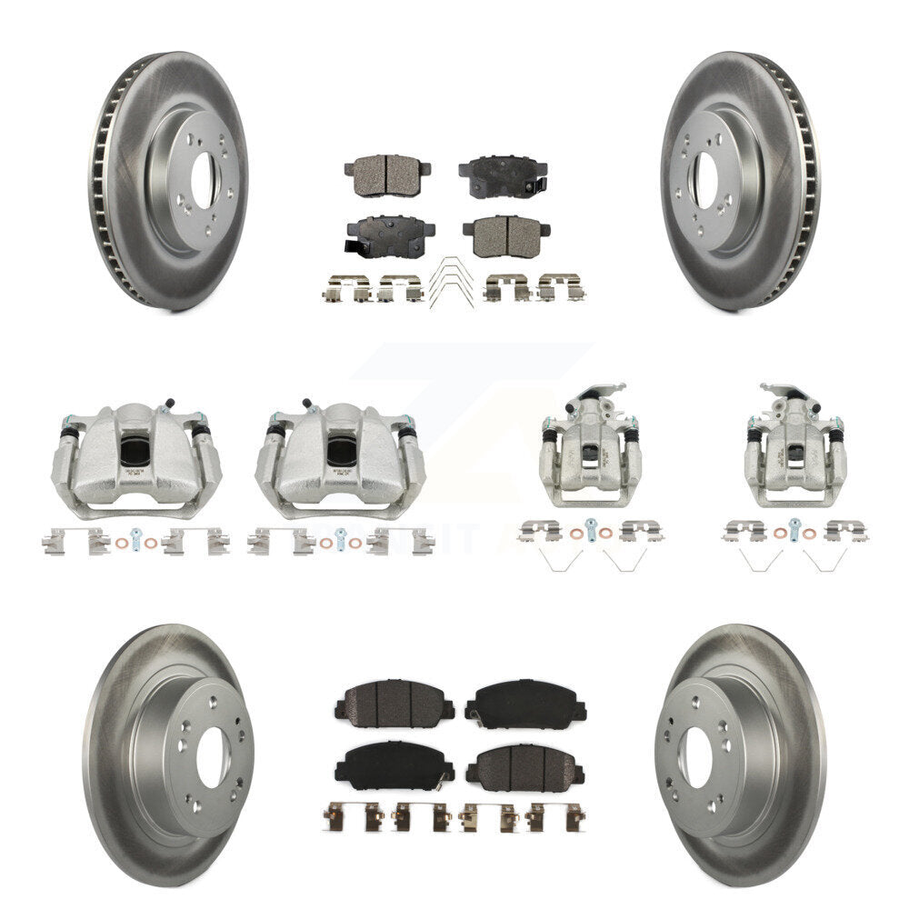 Front Rear Disc Brake Caliper Coat Rotor & Semi-Metallic Pad Kit (10Pc) For Honda Accord KCG-101095P