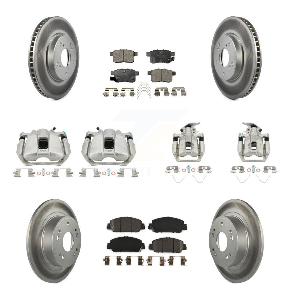 Front Rear Disc Brake Caliper Coat Rotor & Semi-Metallic Pad Kit (10Pc) For Honda Accord KCG-101095P