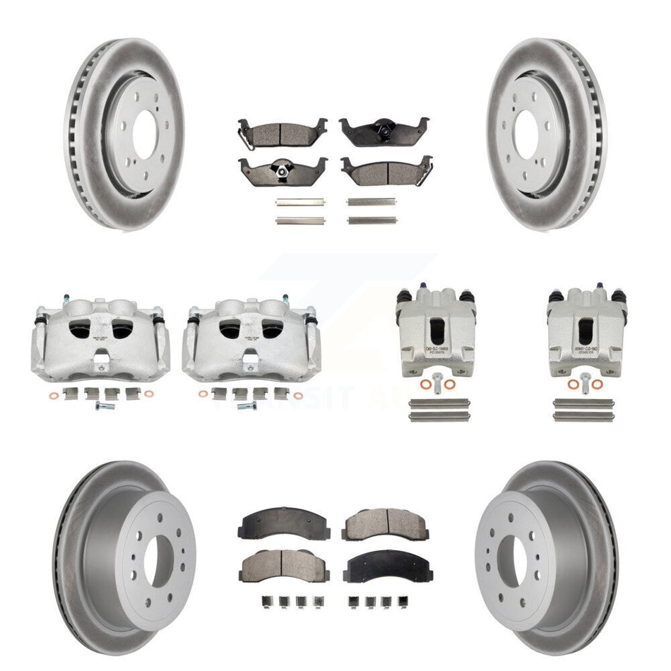 Front Rear Disc Brake Caliper Coated Rotors And Ceramic Pads Kit (10Pc) For 2010-2011 Ford F-150 With 7 Lug Wheels KCG-101095T