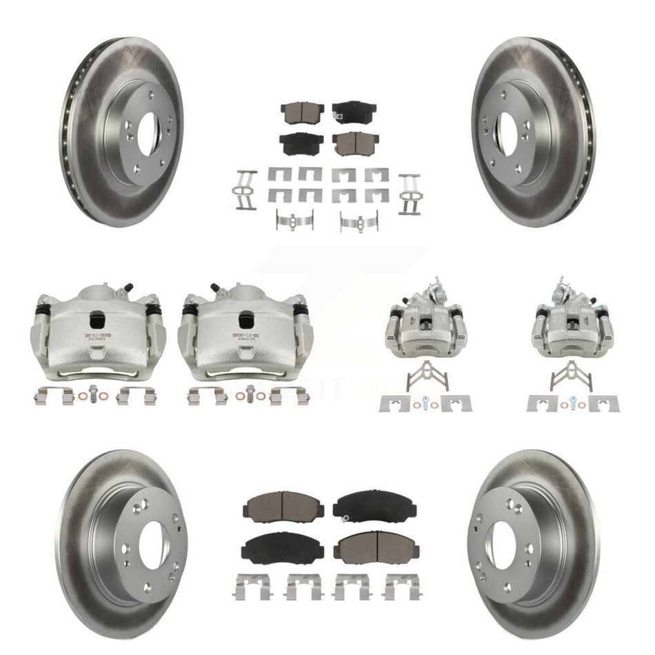 Front Rear Disc Brake Caliper Coated Rotors And Ceramic Pads Kit (10Pc) For Honda Accord KCG-101096C