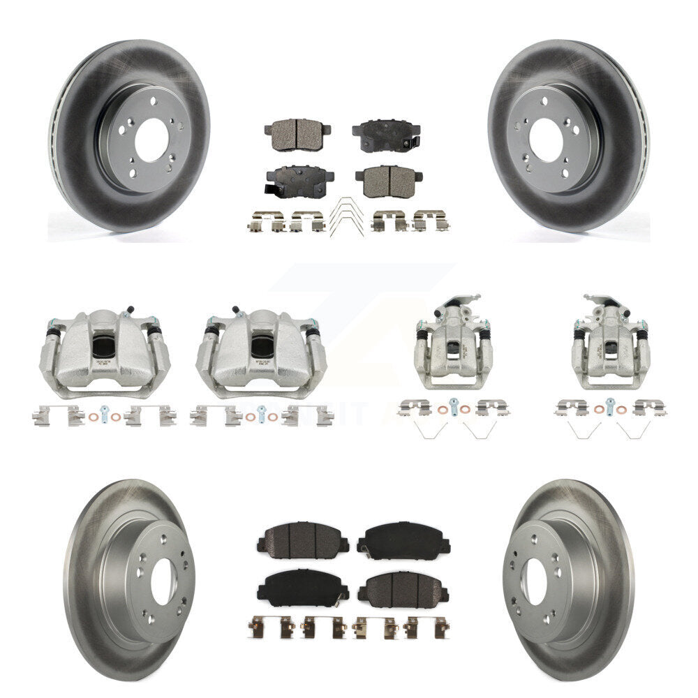 Front Rear Disc Brake Caliper Coat Rotor & Semi-Metallic Pad Kit (10Pc) For Honda Accord KCG-101096P