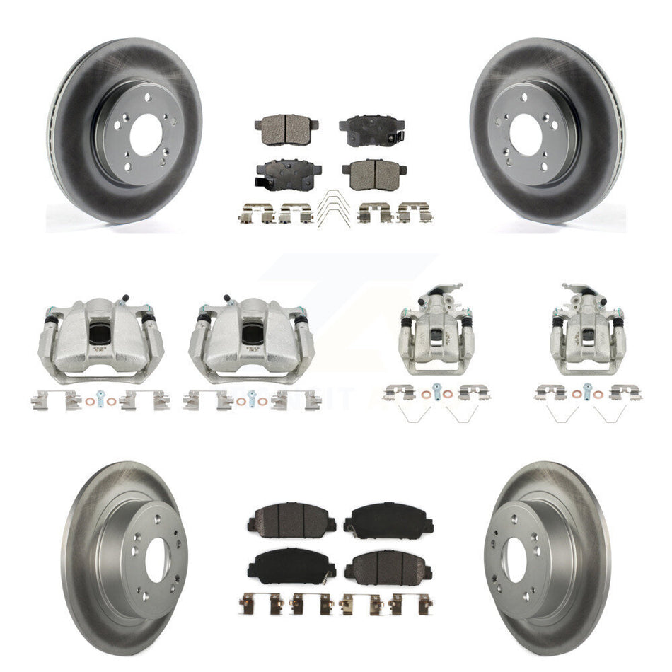 Front Rear Disc Brake Caliper Coat Rotor & Semi-Metallic Pad Kit (10Pc) For Honda Accord KCG-101096P