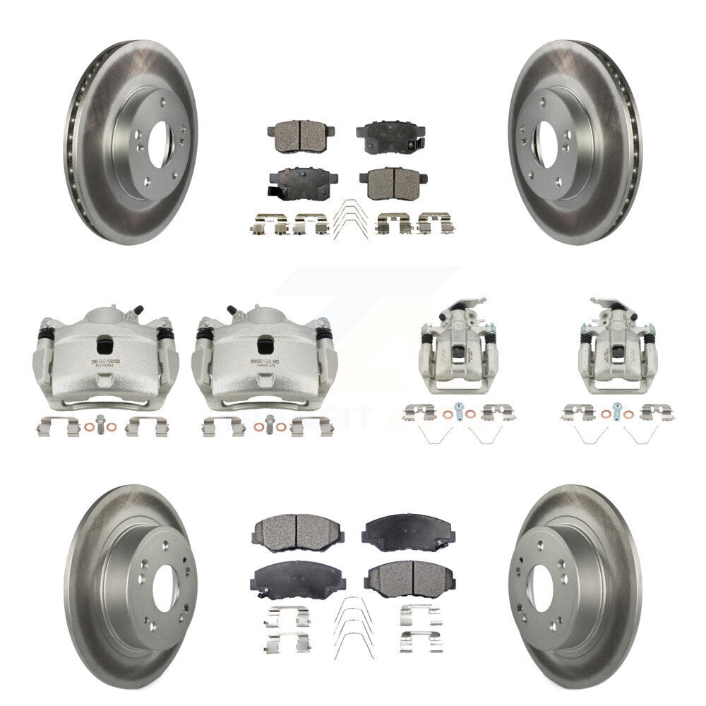 Front Rear Disc Brake Caliper Coat Rotor & Semi-Metallic Pad Kit (10Pc) For Honda Accord KCG-101097P