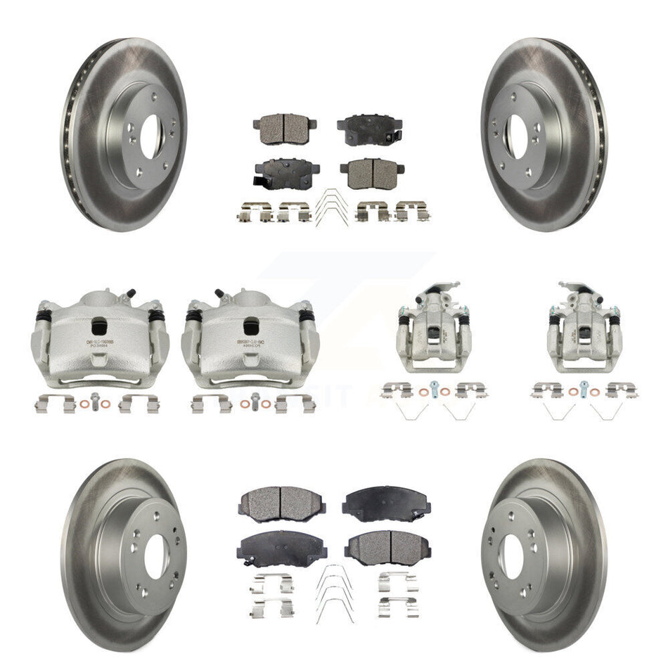 Front Rear Disc Brake Caliper Coat Rotor & Semi-Metallic Pad Kit (10Pc) For Honda Accord KCG-101097P