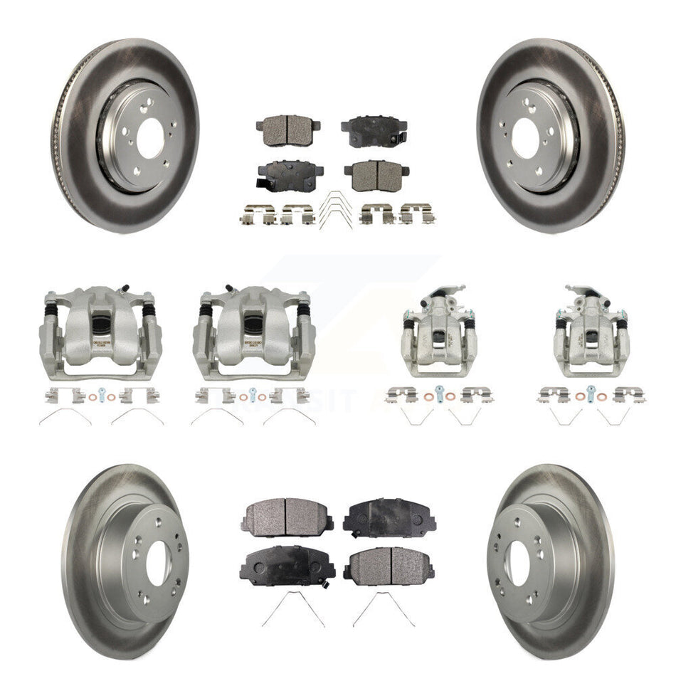 Front Rear Disc Brake Caliper Coat Rotor & Semi-Metallic Pad Kit (10Pc) For Honda Accord KCG-101098P