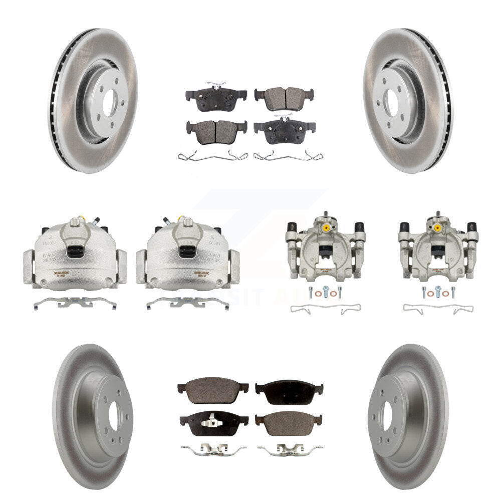 Front Rear Disc Brake Caliper Coated Rotors And Ceramic Pads Kit (10Pc) For Lincoln MKC KCG-101099T