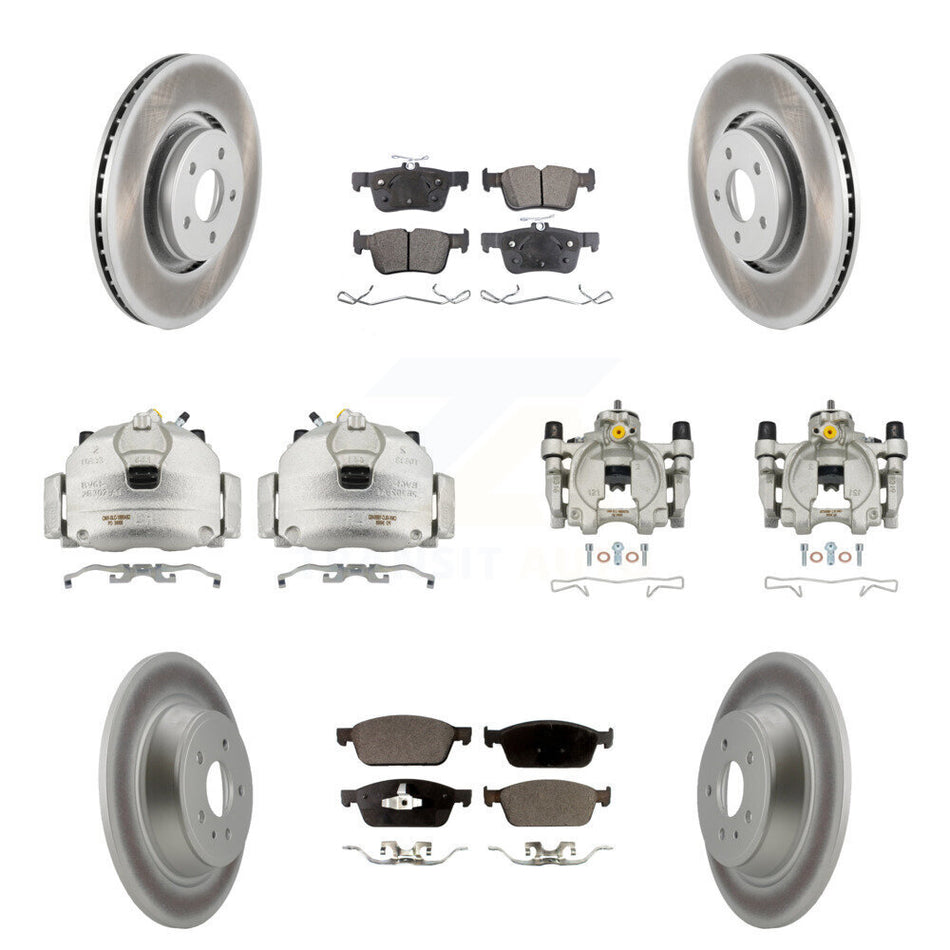 Front Rear Disc Brake Caliper Coated Rotors And Ceramic Pads Kit (10Pc) For Lincoln MKC KCG-101099T