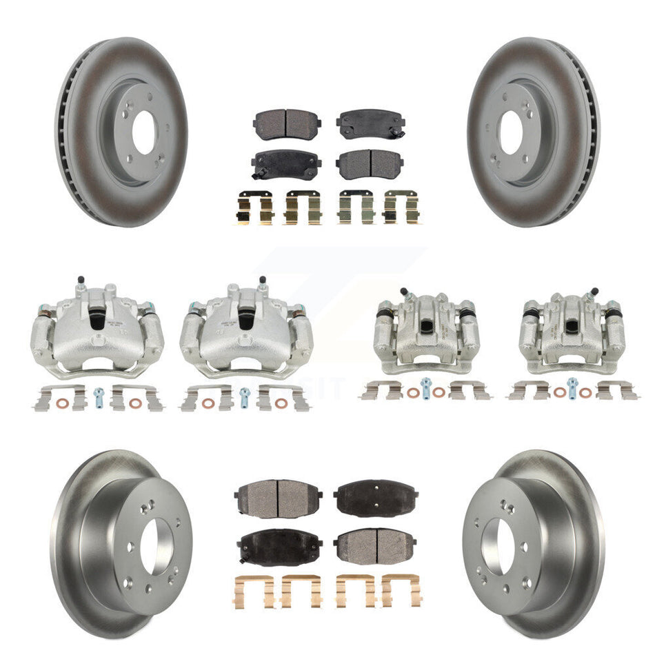 Front Rear Disc Brake Caliper Coated Rotors And Semi-Metallic Pads Kit (10Pc) For Kia Forte5 2.0L KCG-101102P