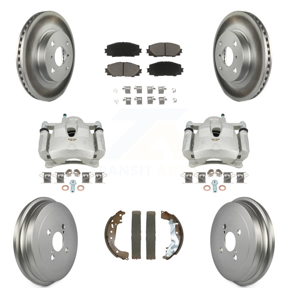 Front Rear Disc Brake Caliper Coated Rotors Drum Ceramic Pads Kit (8Pc) For Toyota Yaris KCG-101107C