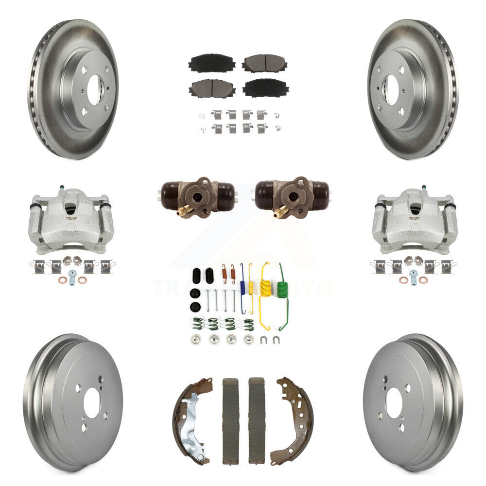 Front Rear Disc Brake Caliper Coated Rotor Drum Ceramic Pad Shoe Cylinder Kit (11Pc) For KCG-101108C