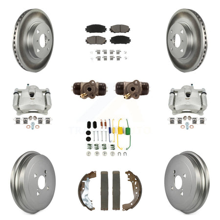 Front Rear Disc Brake Caliper Coated Rotor Drum Ceramic Pad Shoe Cylinder Kit (11Pc) For KCG-101108C