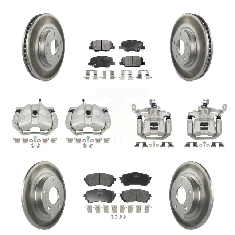 Front Rear Disc Brake Caliper Coated Rotors And Semi-Metallic Pad Kit (10Pc) For Mazda 6 KCG-101111P