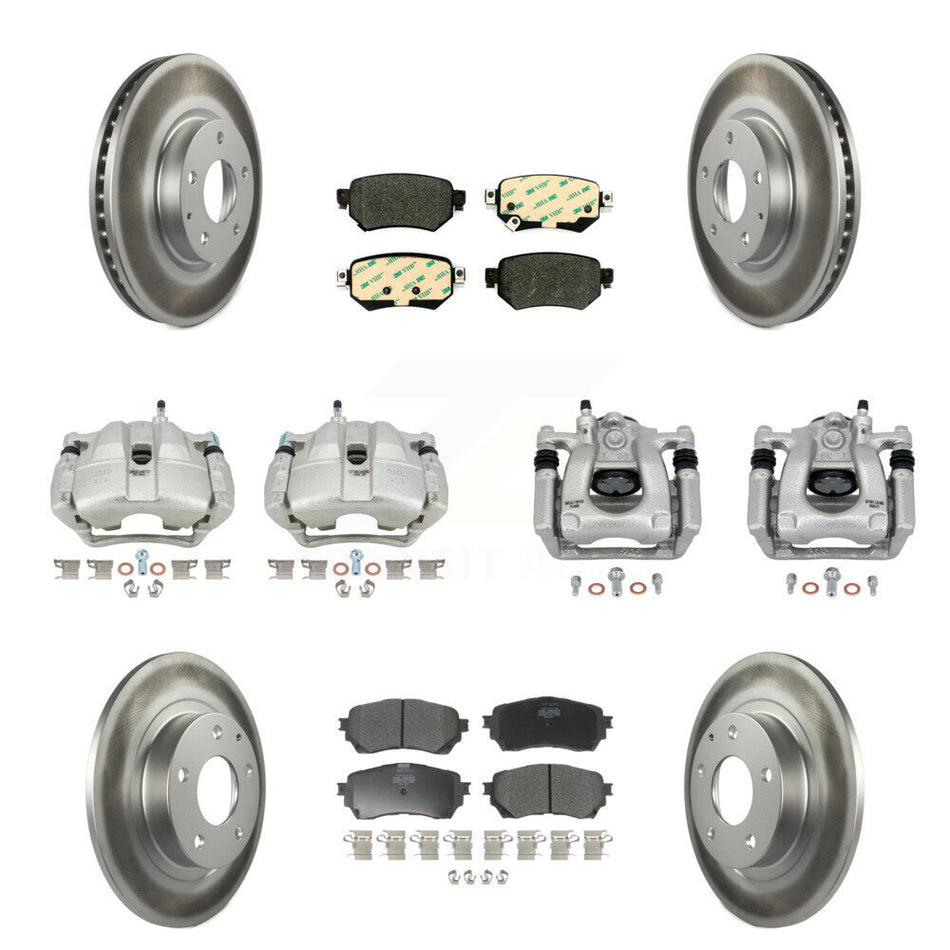 Front Rear Disc Brake Caliper Coated Rotors And Semi-Metallic Pad Kit (10Pc) For Mazda 6 KCG-101112P