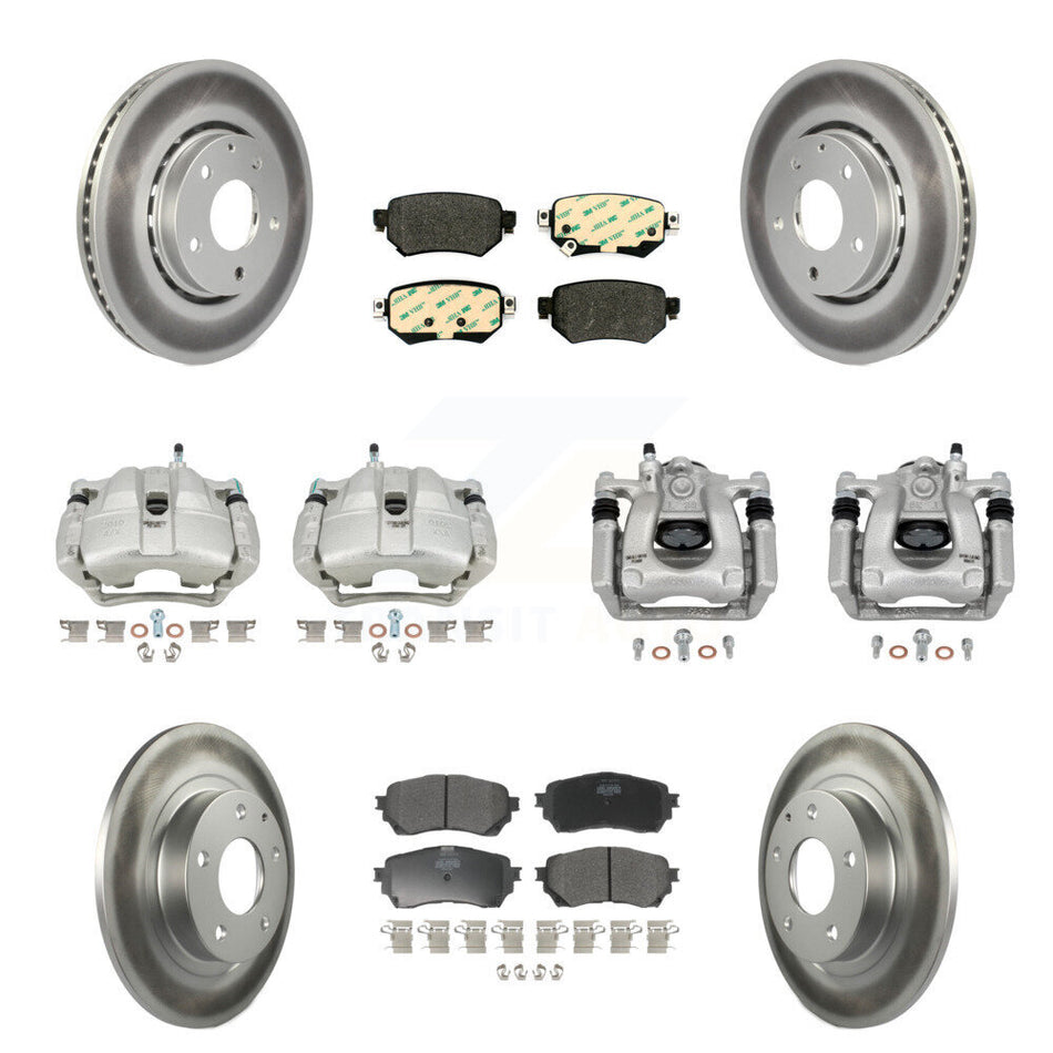 Front Rear Disc Brake Caliper Coated Rotors And Semi-Metallic Pad Kit (10Pc) For Mazda 6 KCG-101113P