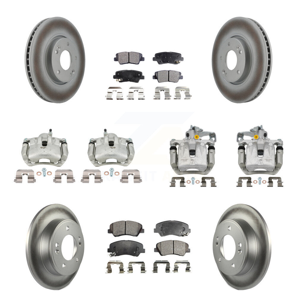 Front Rear Brake Caliper Coat Rotors Semi-Metallic Pad Kit (10Pc) For 14 Kia Forte Sedan KCG-101116P