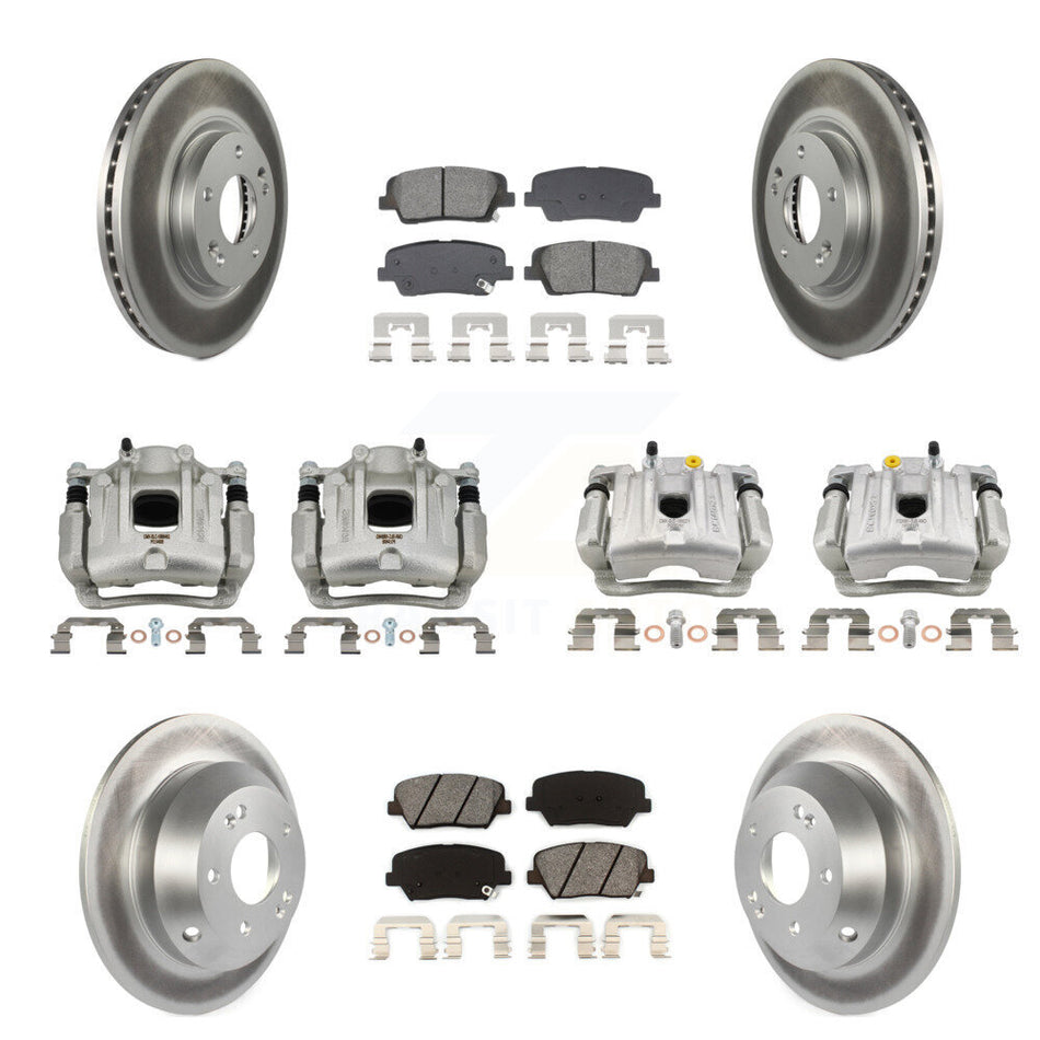 Front Rear Brake Caliper Coat Rotors & Semi-Metallic Pad Kit (10Pc) For Hyundai Santa Fe KCG-101116S