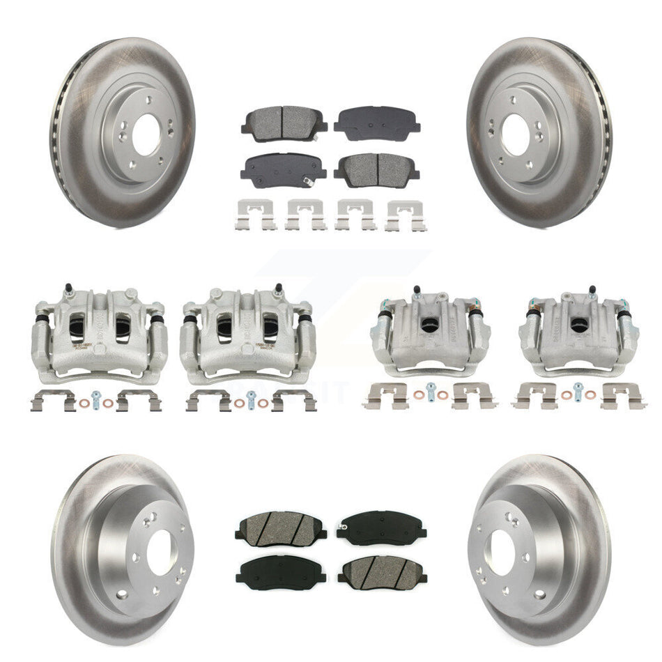 Front Rear Brake Caliper Coat Rotor Semi-Metallic Pad Kit (10Pc) For Hyundai Santa Fe XL KCG-101117S