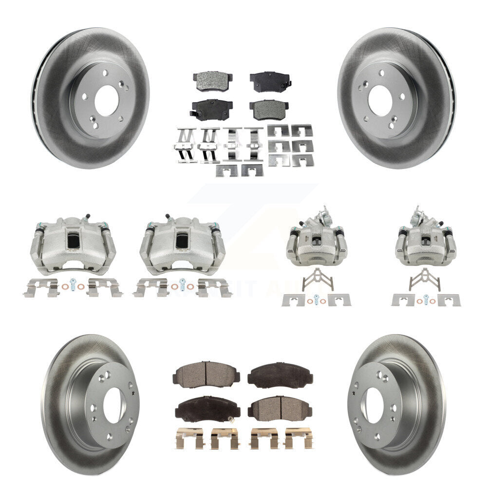 Front Rear Disc Brake Caliper Coated Rotors And Ceramic Pads Kit (10Pc) For Honda Accord KCG-101119T