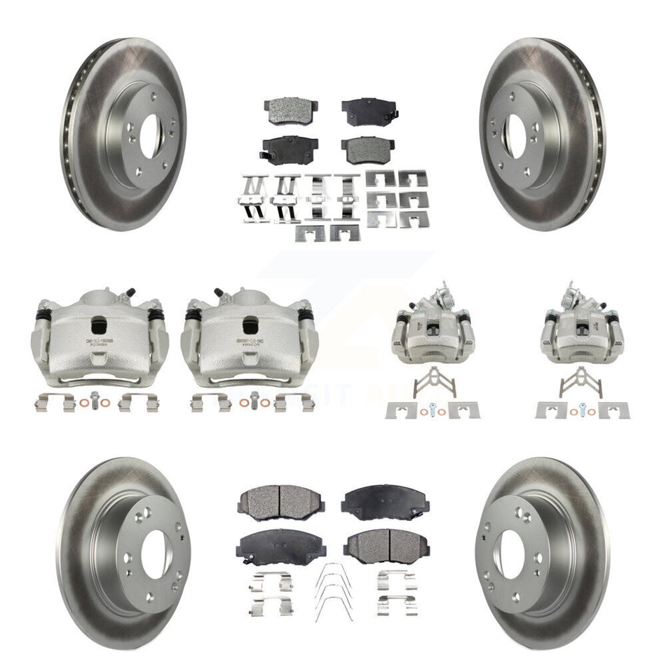 Front Rear Disc Brake Caliper Coated Rotors And Ceramic Pads Kit (10Pc) For Honda Accord KCG-101121T