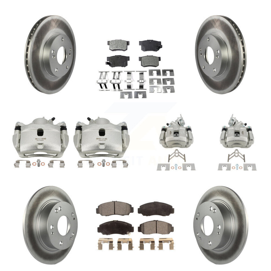 Front Rear Disc Brake Caliper Coated Rotors And Ceramic Pads Kit (10Pc) For Honda Accord KCG-101122T