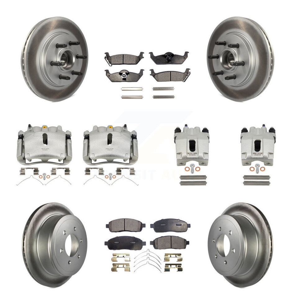 Front Rear Disc Brake Caliper Coated Rotors And Semi-Metallic Pads Kit (10Pc) For Ford F-150 Lincoln Mark LT RWD KCG-101126P