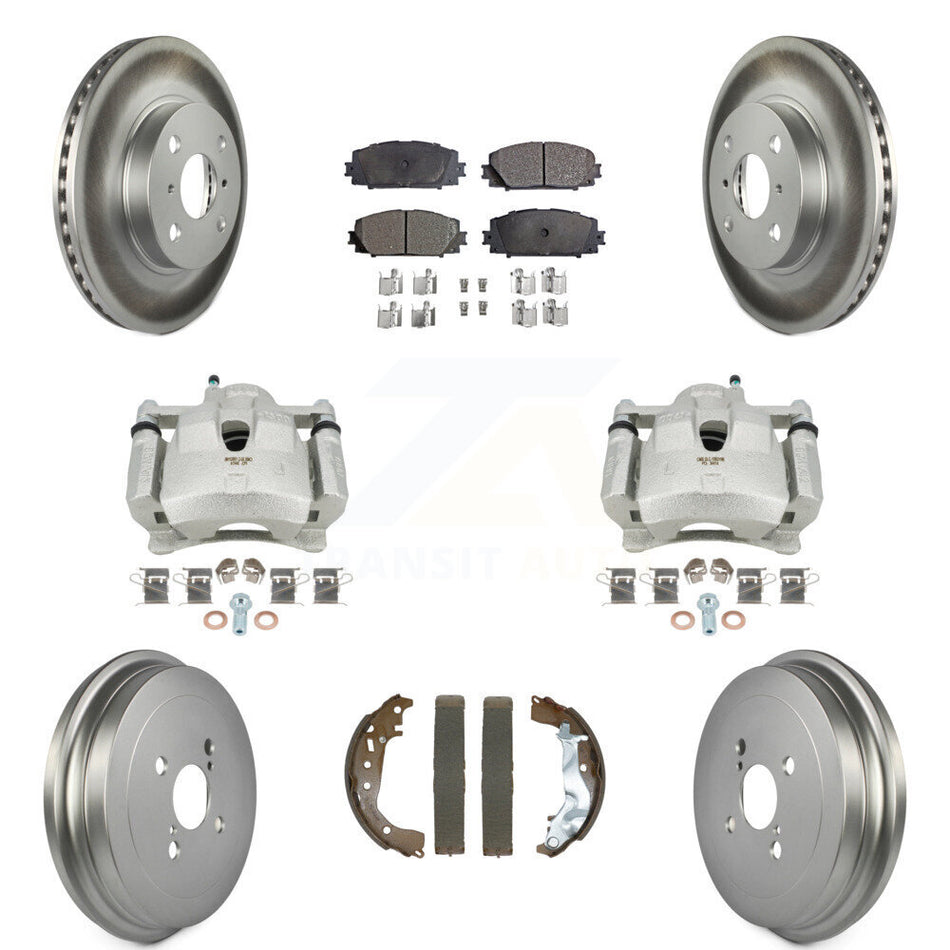 Front Rear Brake Caliper Coated Rotors Drum Semi-Metallic Pad Kit (8Pc) For Toyota Yaris KCG-101127P