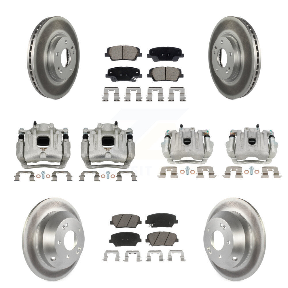 Front Rear Disc Brake Caliper Coat Rotor Ceramic Pad Kit (10Pc) For Hyundai Santa Fe Kia KCG-101131C