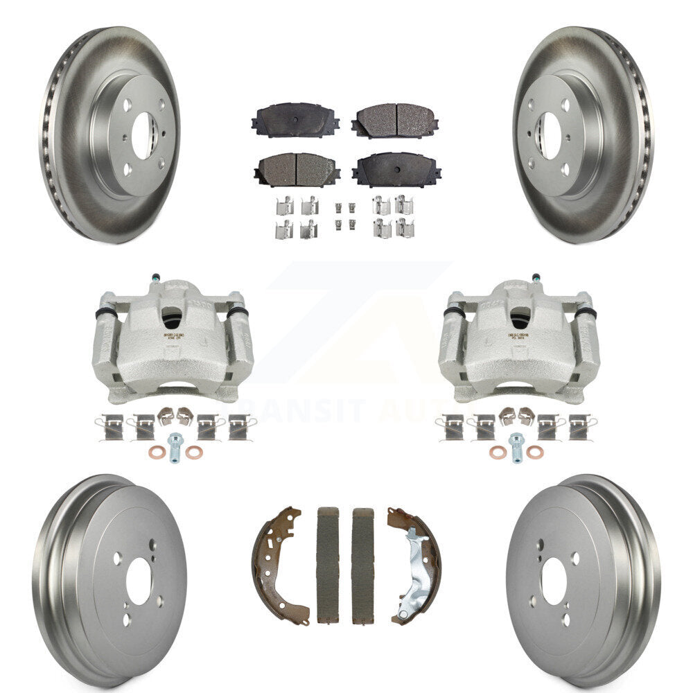 Front Rear Disc Brake Caliper Coated Rotors Drum Ceramic Pads Kit (8Pc) For Toyota Yaris KCG-101131T