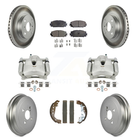 Front Rear Disc Brake Caliper Coated Rotors Drum Ceramic Pads Kit (8Pc) For Toyota Yaris KCG-101131T