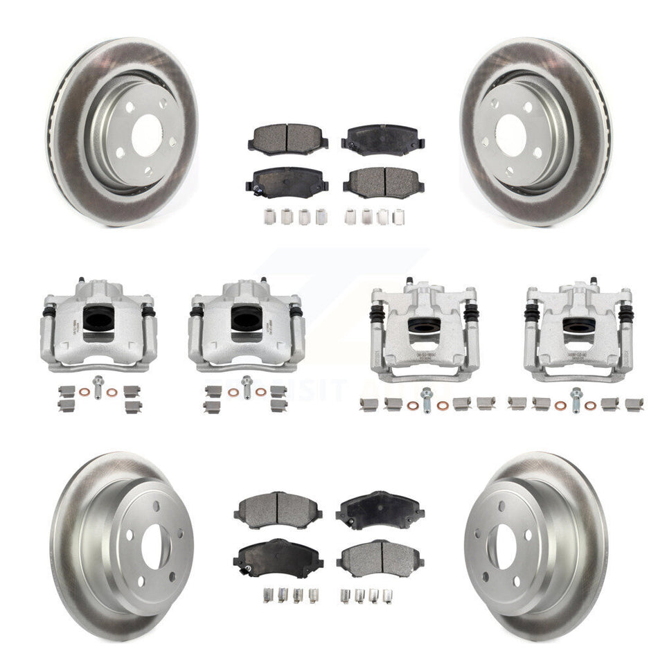 Front Rear Disc Brake Caliper Coat Rotors Semi-Metallic Pad Kit (10Pc) For Jeep Wrangler KCG-101134P