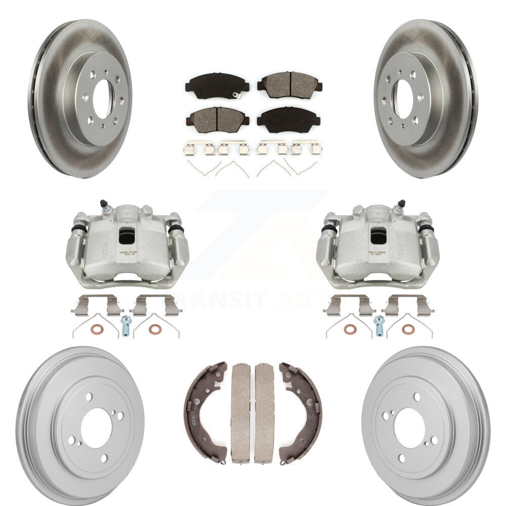 Front Rear Disc Brake Caliper Coat Rotors Drum Semi-Metallic Pad Kit (8Pc) For Honda Fit KCG-101137S