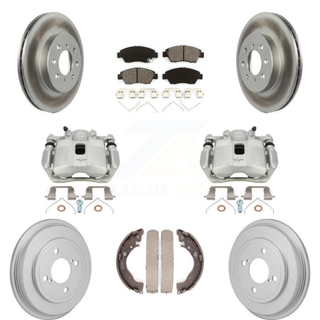 Front Rear Disc Brake Caliper Coat Rotors Drum Semi-Metallic Pad Kit (8Pc) For Honda Fit KCG-101137S