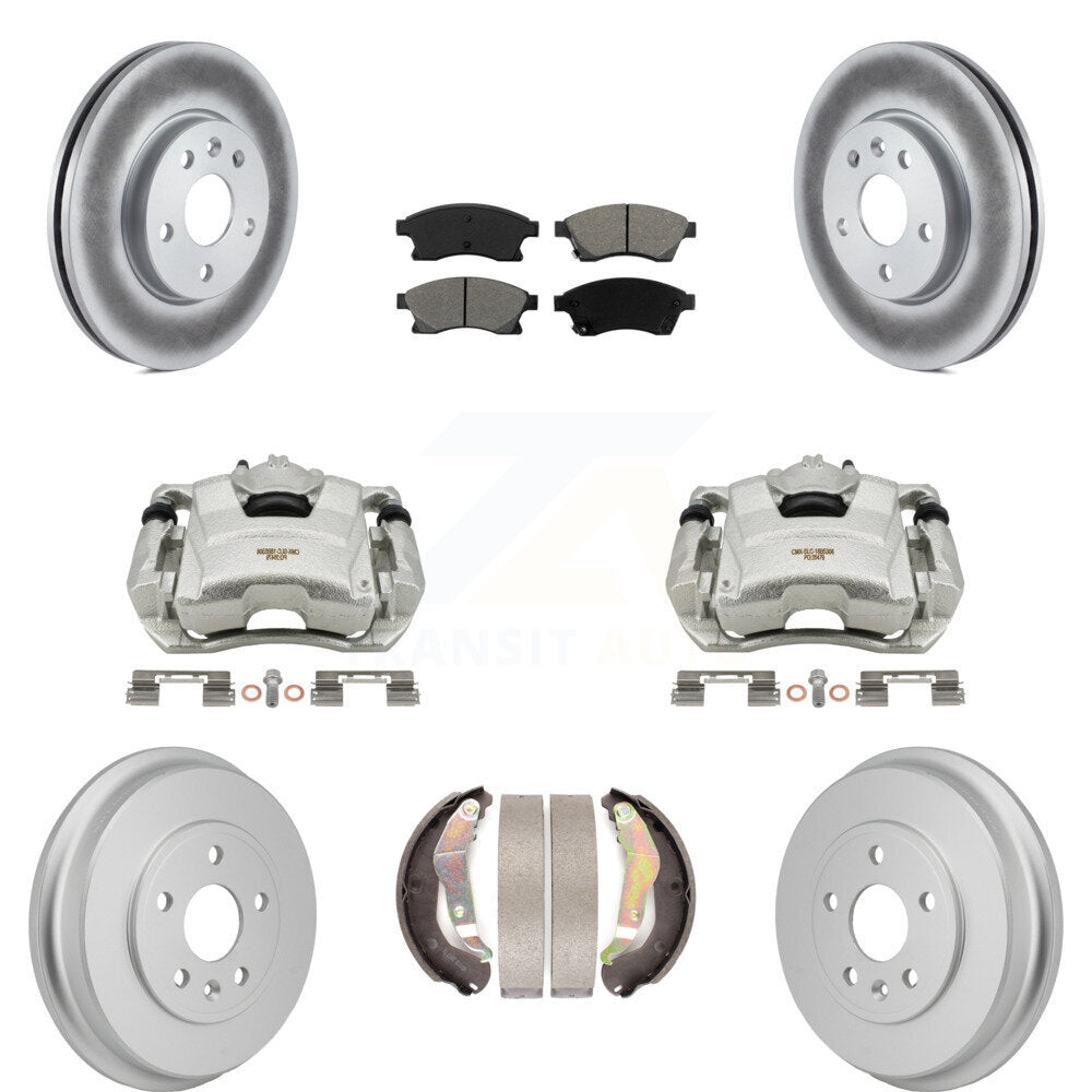 Front Rear Brake Caliper Coat Rotor Drum Semi-Metallic Pad Kit (8Pc) For Chevrolet Sonic KCG-101138S