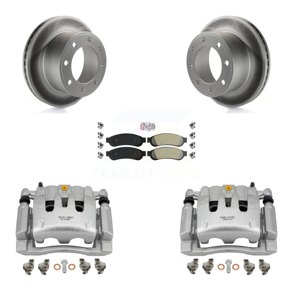 Rear Disc Brake Caliper Coat Rotor Semi-Metallic Pad Kit For Ford F-250 Super Duty F-350 KCG-101141N
