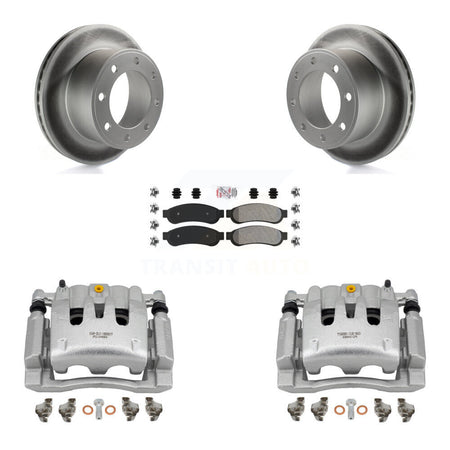 Rear Disc Brake Caliper Coat Rotor Semi-Metallic Pad Kit For Ford F-250 Super Duty F-350 KCG-101142N