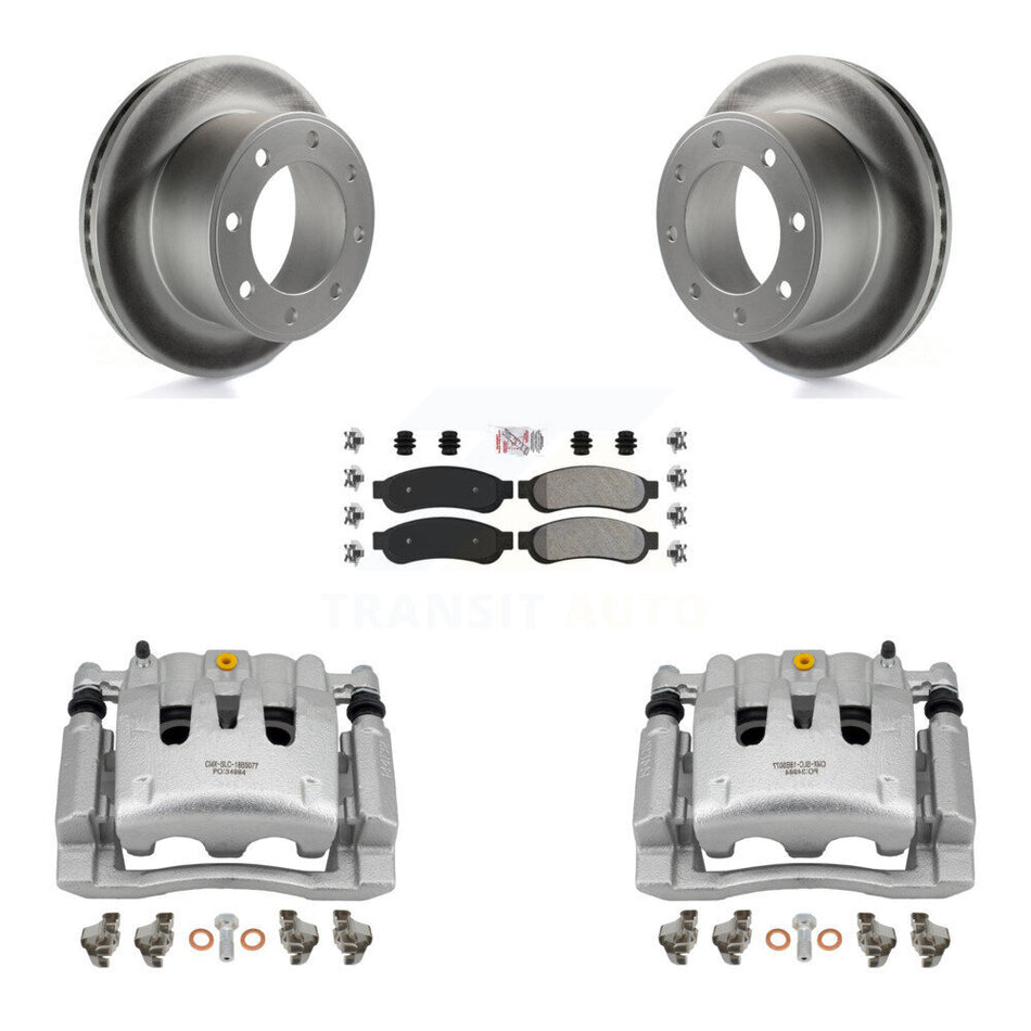 Rear Disc Brake Caliper Coat Rotor Semi-Metallic Pad Kit For Ford F-250 Super Duty F-350 KCG-101142N